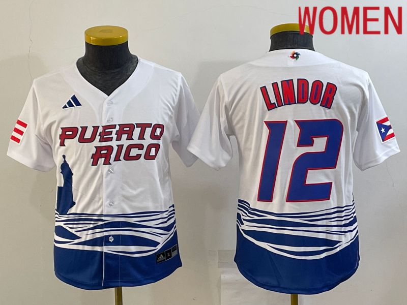 Women 2023 World Cub #12 Lindor White MLB Jersey6